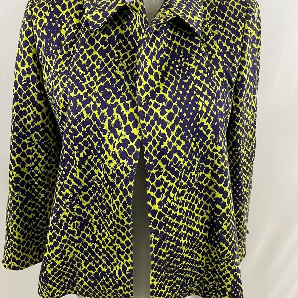 Linda Allard Ellen Tracy Womens Suit Jacket Blazer neon green purple Snake Print